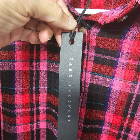 NWT Jane & Delancey Pink Black Plaid Button Down Blouse Grunge Punk Boho M - Picture 12 of 13